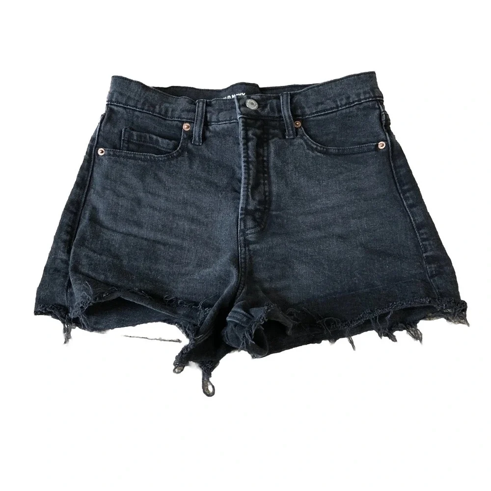 Old Navy Shorts Womens Size 6 Black Denim Higher High Rise Sky Hi A Line Raw Hem